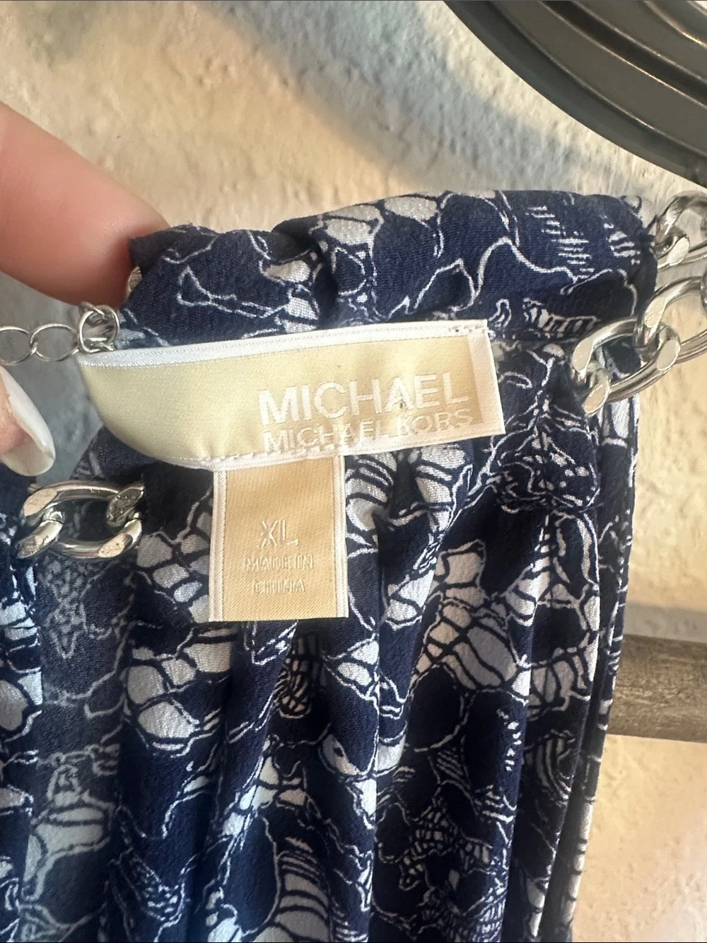 Michael Kors Navy and White Floral Halter Dress